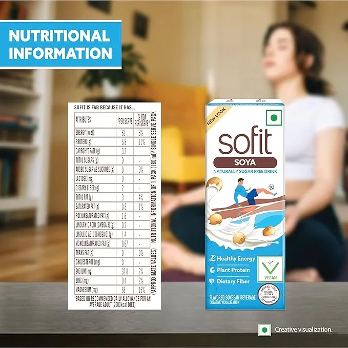  SOFIT Soya Drink Naturally Sugar Free Vegan Drink Enriched With Plant Protein,Dietary Fibers,Vitamins And Calcium Lactose Free Gluten Free Preservatives Free,180 Ml / 200 Ml(Weight May Vary) image 4