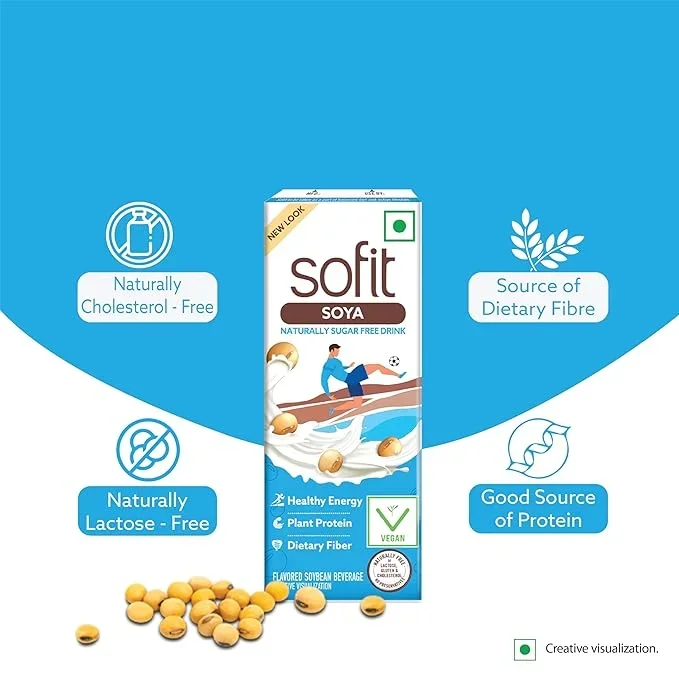  SOFIT Soya Drink Naturally Sugar Free Vegan Drink Enriched With Plant Protein,Dietary Fibers,Vitamins And Calcium Lactose Free Gluten Free Preservatives Free,180 Ml / 200 Ml(Weight May Vary) image 3