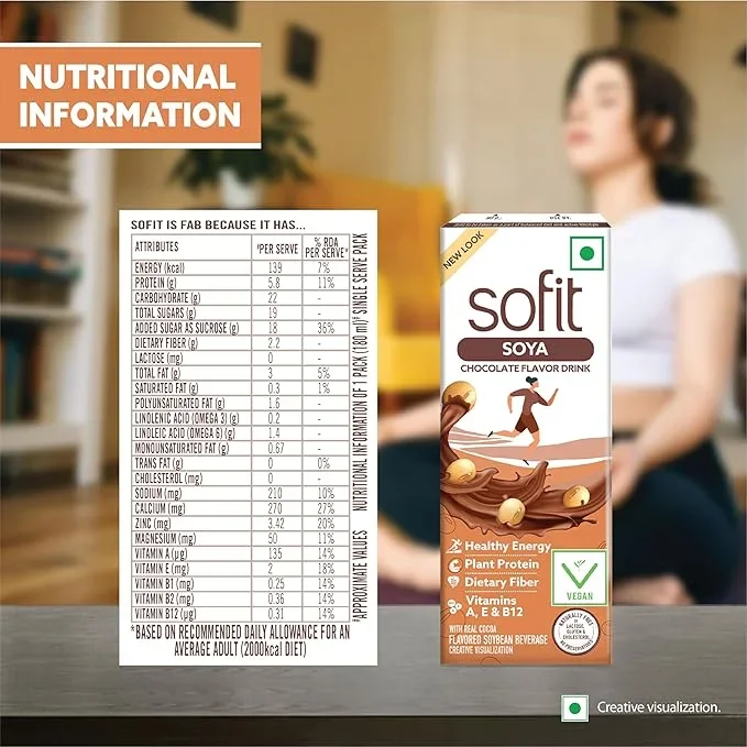  SOFIT Soya Drink Chocolate Flavored,|Vegan Drink|Enriched With Goodness Of/Source Of Plant Protein,Vitamins & Calcium|Naturally Lactose Free|Naturally Gluten Free|Preservatives Free,180 Ml/200 Ml image 6