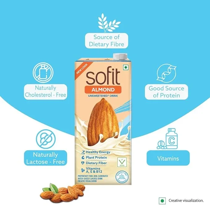 Sofit Unsweetened Almond Drink 1L – Vegan, Lactose-Free & Protein-Rich Plant Milk image 2