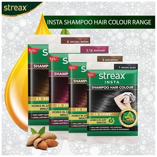 Streax Insta Hair Colour Shampoo, Natural Black, 18ml image 2
