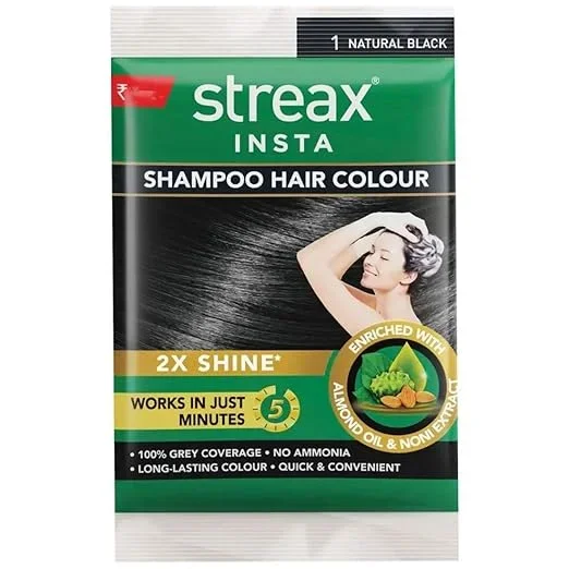 Streax Insta Hair Colour Shampoo, Natural Black, 18ml