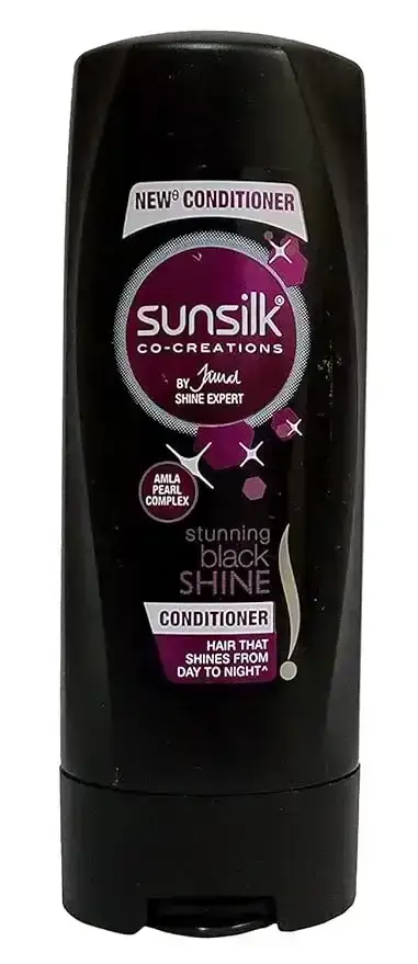 Sunsilk Black Shine Conditioner 180ml. Enhances shine for vibrant, healthy-looking black hair. 