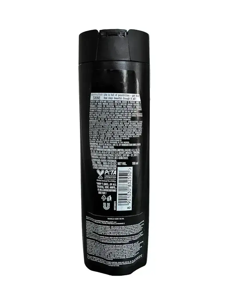 Sunsilk, Stunning Black Shine Shampoo, 180 ml image 2
