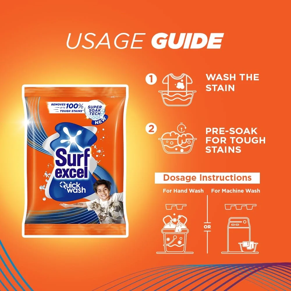 Surf Excel Quick Wash Detergent Powder 1 kg, Washing Powder image 8