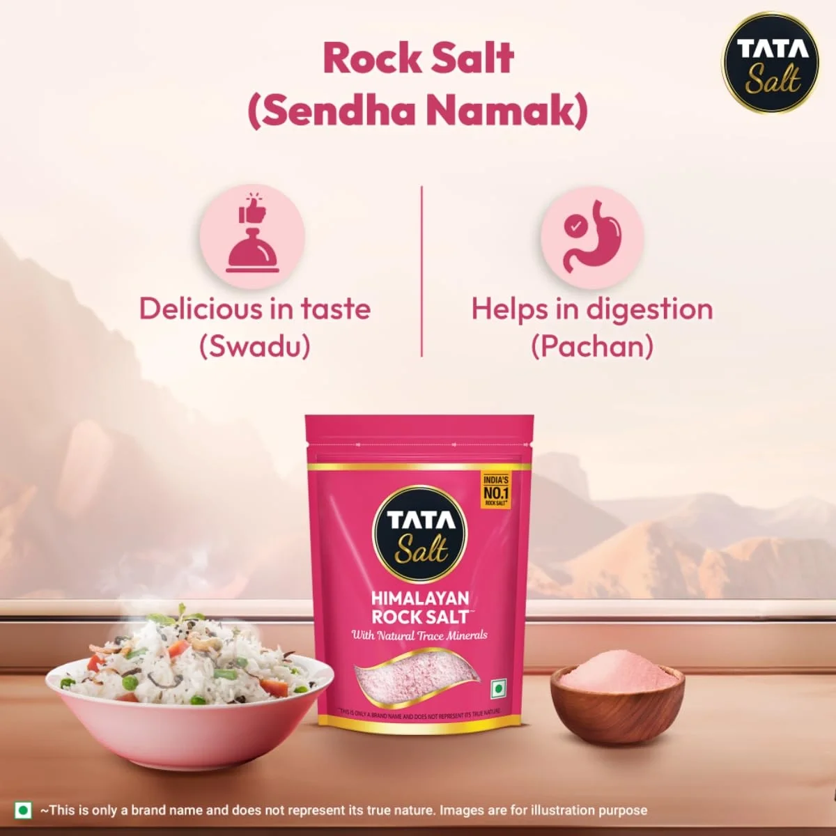  Tata Himalayan Rock Pink Salt, 1kg Pouch, Premium Sendha Namak, With Natural Trace Minerals, Low Sodium, Crystal Salt image 3