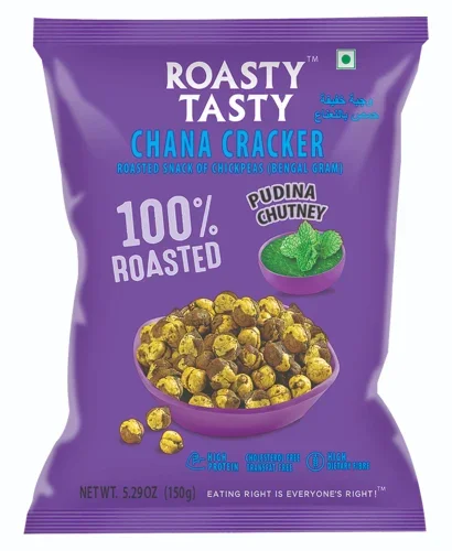 Toasty Tasty Roasty Tasty Chana Cracker with Pudina Chutney, a healthy roasted chana snack in a 150gm package