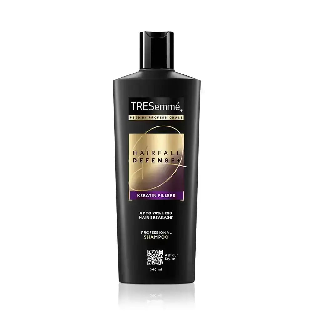 Tresemme Hairfall Defense+ Shampoo 340ml bottle. Strengthens hair to prevent breakage and reduce hair fall.
