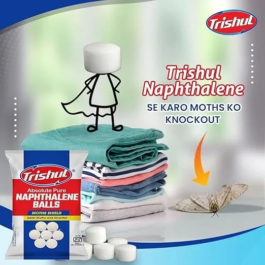  Trishul Naphthalene Moth Balls for Clothes | Bathroom | Wardrobe | 100 Gram White image 4
