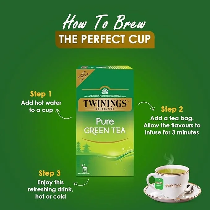 Twinings Green Tea | Pure Green Tea, 25 Tea Bags, 50g | Refreshing & Balanced image 2