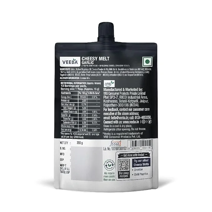 VEEBA Cheesy Melt Garlic, 200 Gm I Garlic Cheesy Spread & Dressing image 4