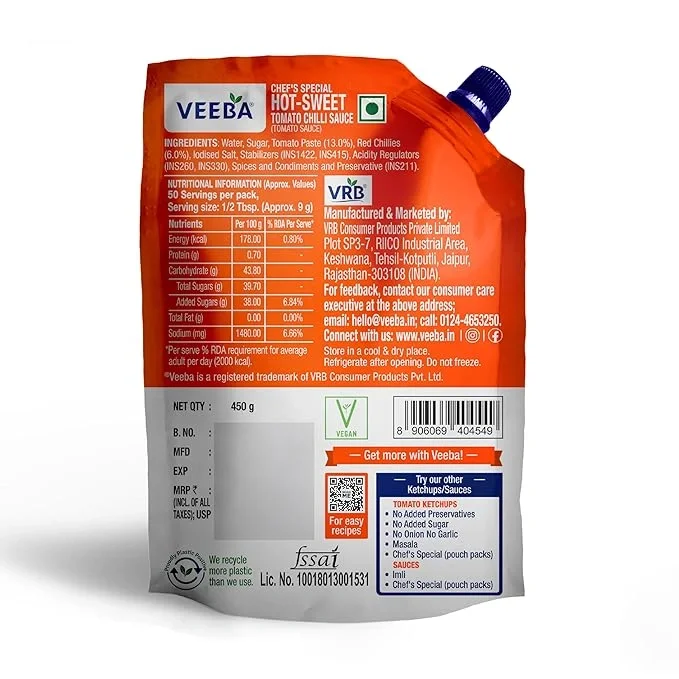 Veeba Chef's Special Hot-Sweet Tomato Chilli Sauce (450G) image 8