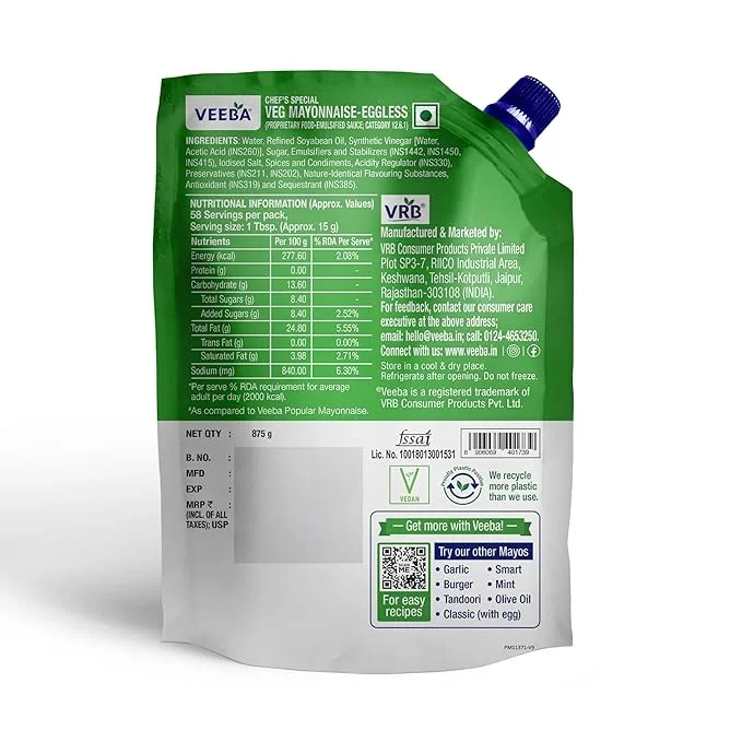 Veeba Chef's Special Veg Mayonnaise Eggless 875gm image 2