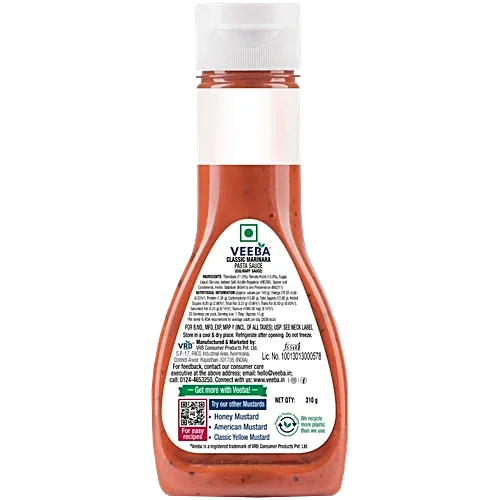  Veeba Classic Marinara Pasta & Pizza Sauce (310G) I Zero Fat I Vegan I Gluten Free image 2