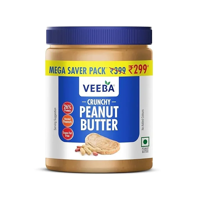 VEEBA Crunchy Peanut Butter, High Protein, 900gm