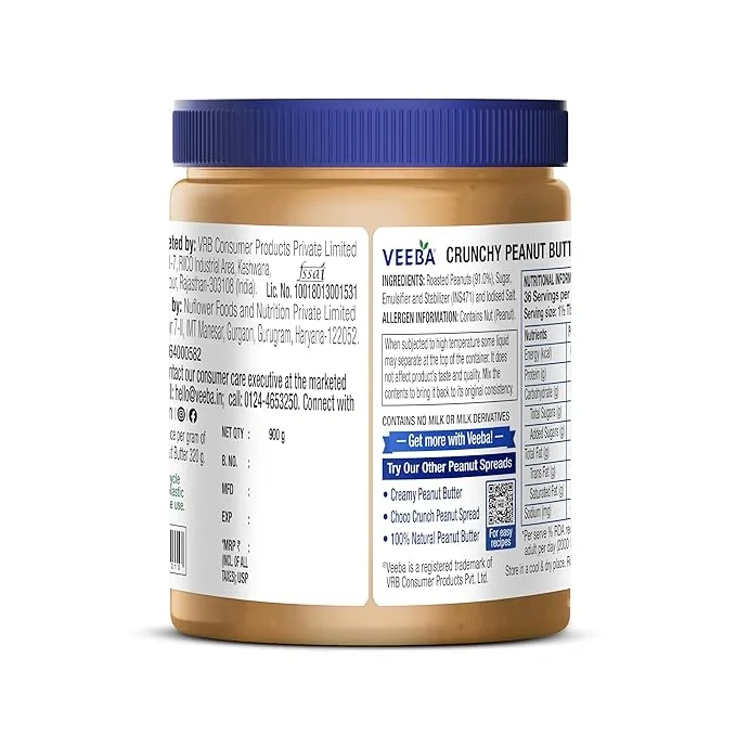 VEEBA Crunchy Peanut Butter, High Protein, 900gm image 8