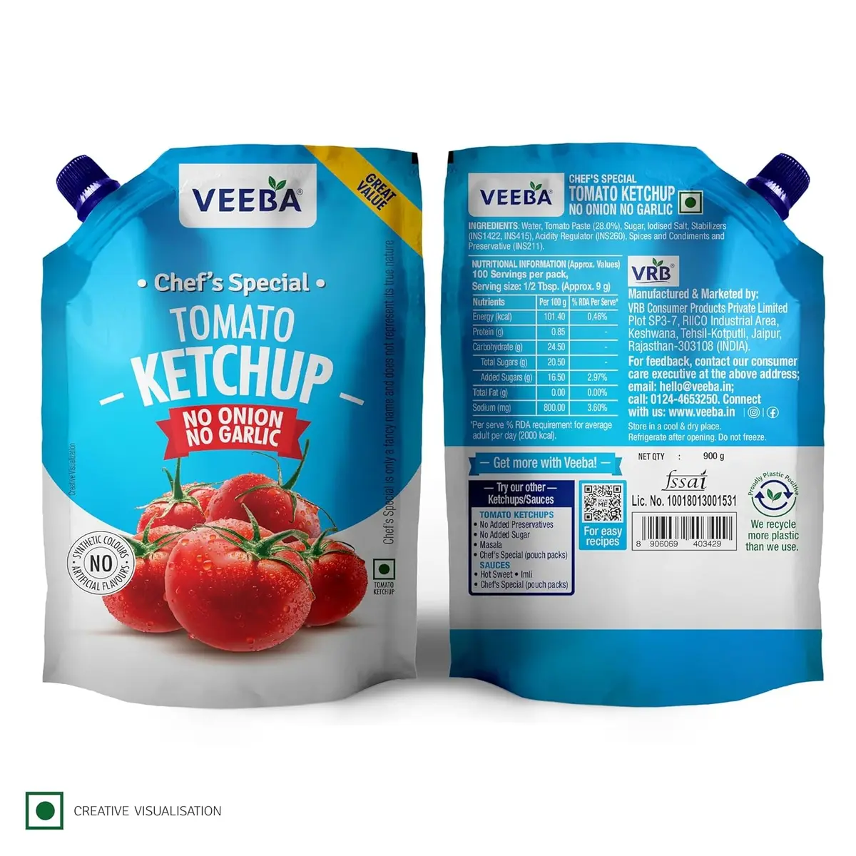 Veeba Chef's Special Tomato Ketchup No Onion No Garlic (900G) image 3