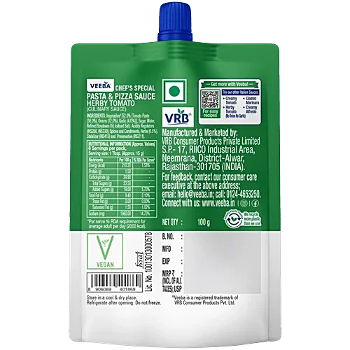 Veeba Pasta & Pizza Sauce - Herby Tomato, 100gm image 4