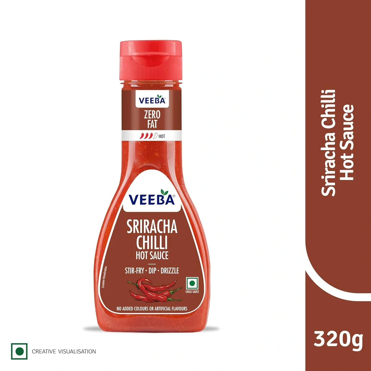  Veeba Sriracha Chilli Hot Sauce (320G) I Gluten Free I Vegan I Zero Fat image 3