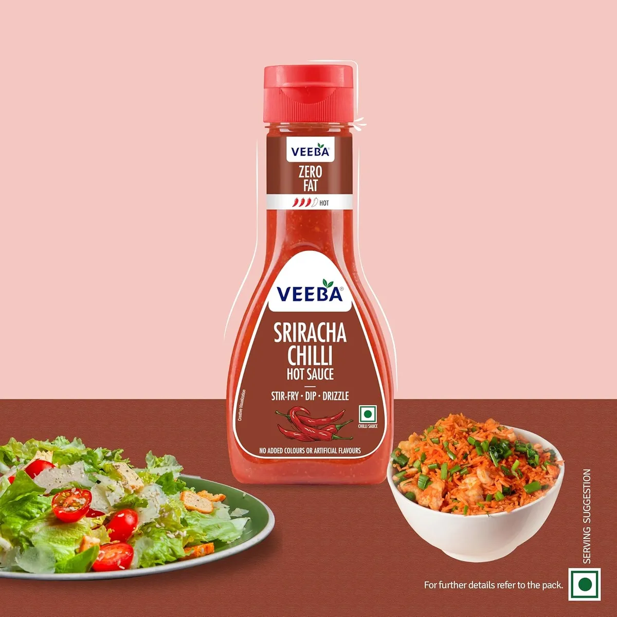  Veeba Sriracha Chilli Hot Sauce (320G) I Gluten Free I Vegan I Zero Fat image 4