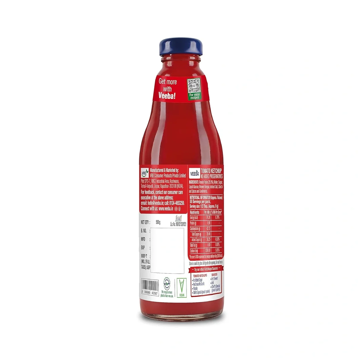 Veeba Tomato Ketchup 500g – No Preservatives, Rich Flavour image 3