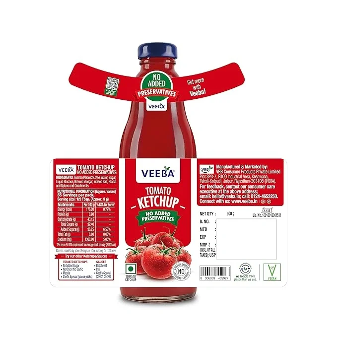 Veeba Tomato Ketchup 500g – No Preservatives, Rich Flavour image 7