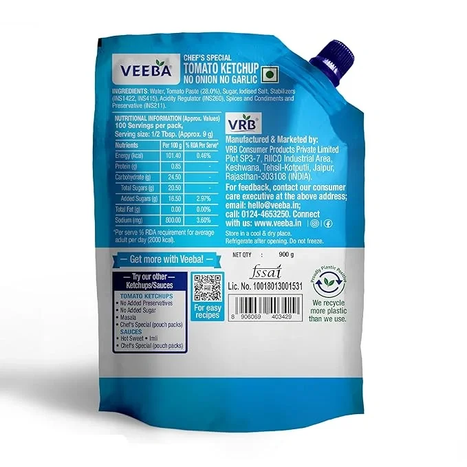 Veeba Chef's Special Tomato Ketchup No Onion No Garlic (900G) image 6
