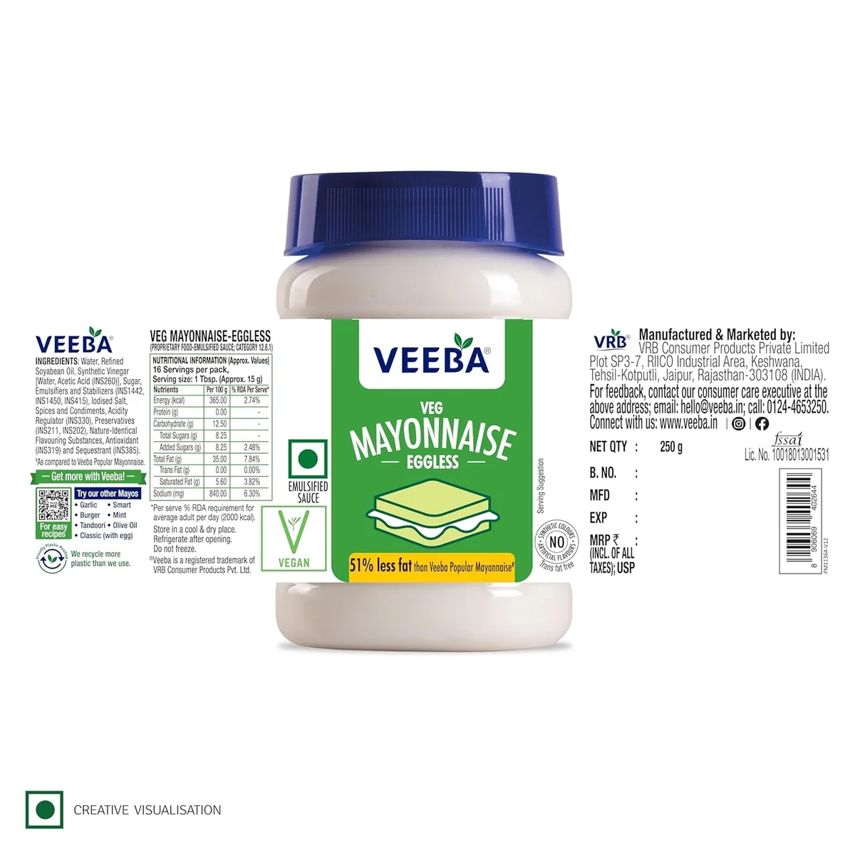 Veeba Veg Eggless Mayonnaise, 250gm image 2