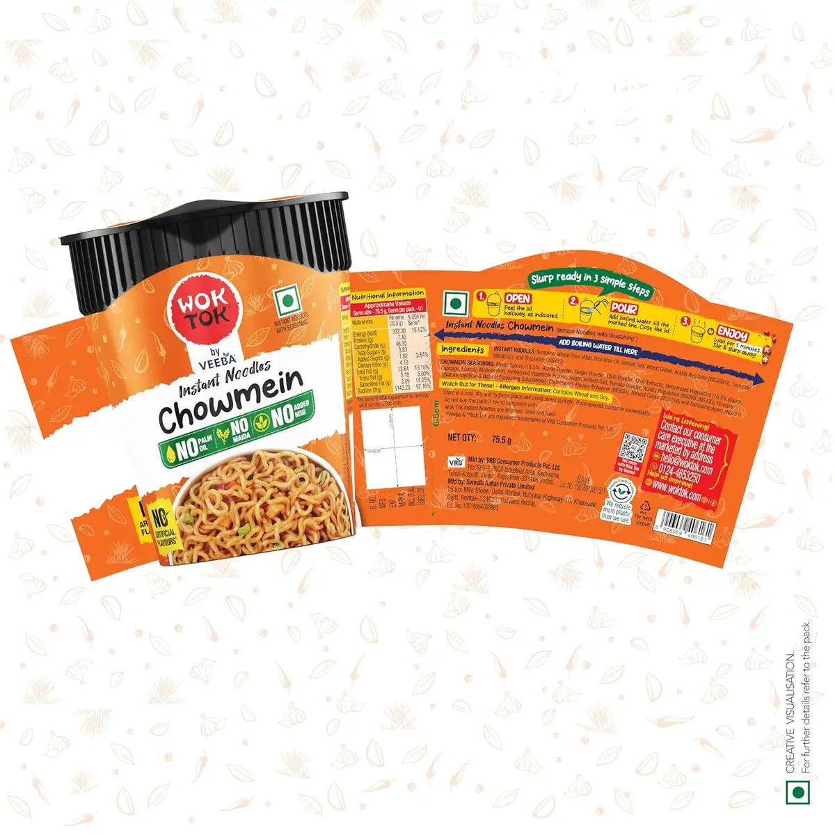 Wok Tok by Veeba Instant Cup Noodles Chowmein, 75.5g image 3