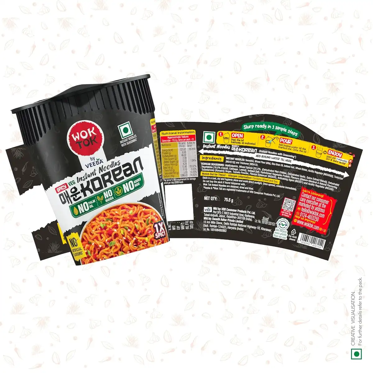 Wok Tok by Veeba Instant Cup Noodles Spicy Korean, 75.5 Gm image 2