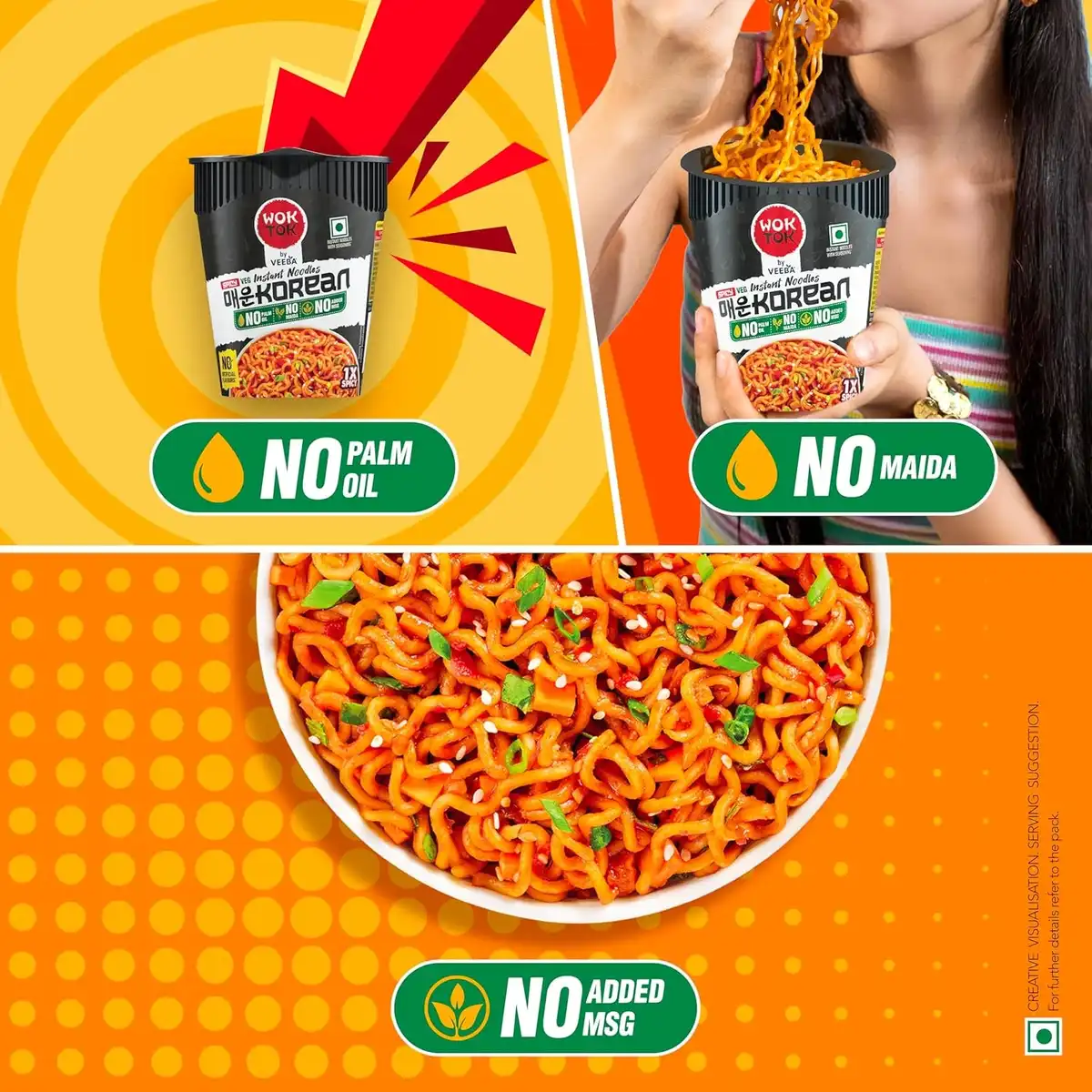 Wok Tok by Veeba Instant Cup Noodles Spicy Korean, 75.5 Gm image 4