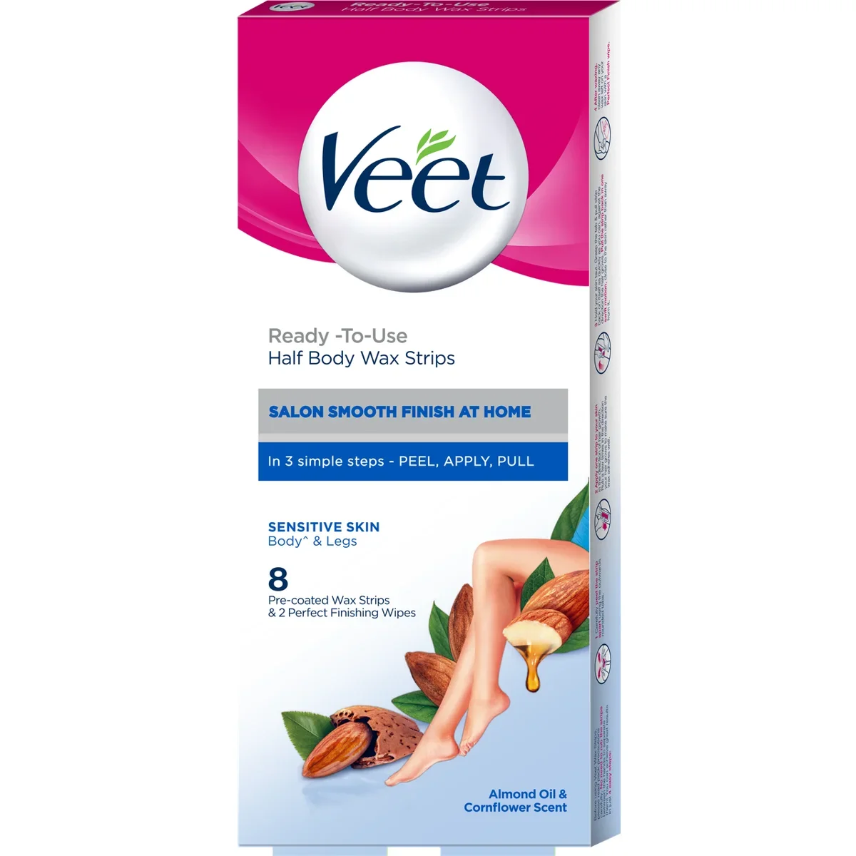 Veet Sensitive Skin Hair Removal Wax Strips – Pack of 8, Smooth & Soft Skin