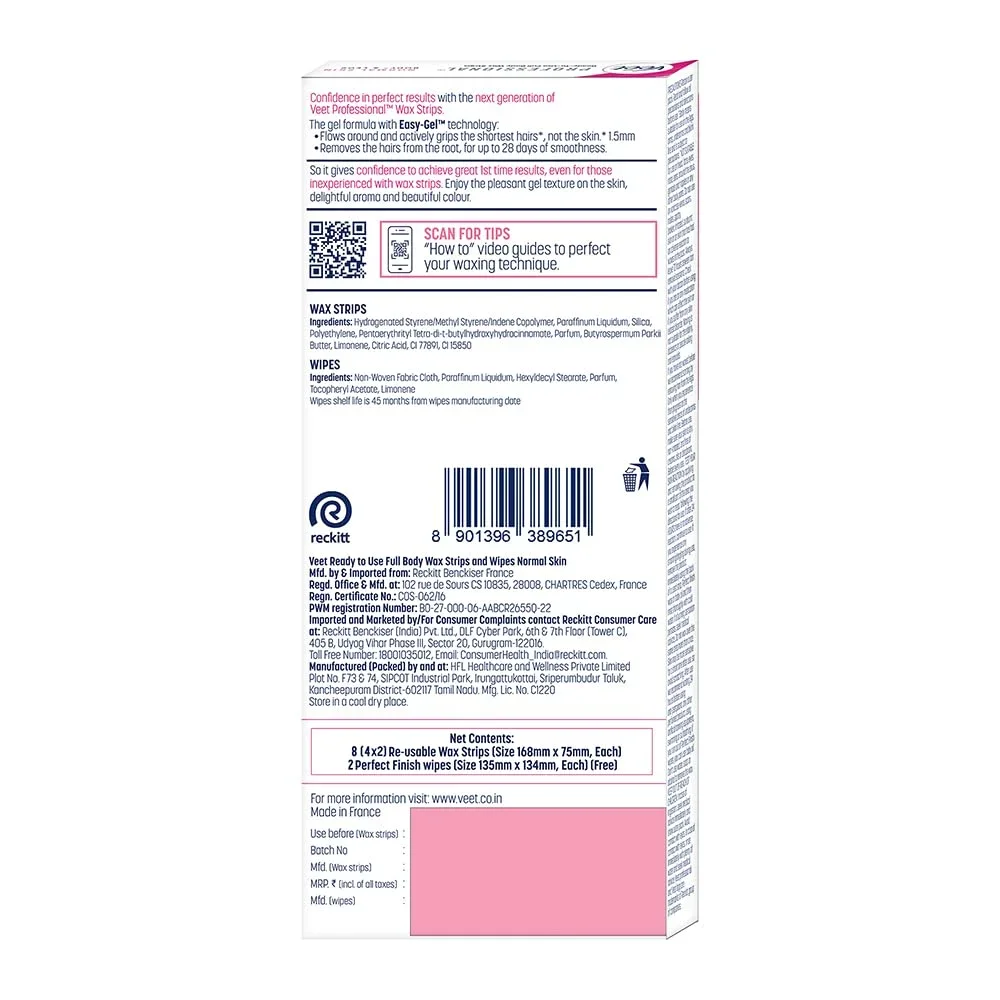 Veet Professional Waxing Strips Kit for Normal Skin, 8 Strip image 2
