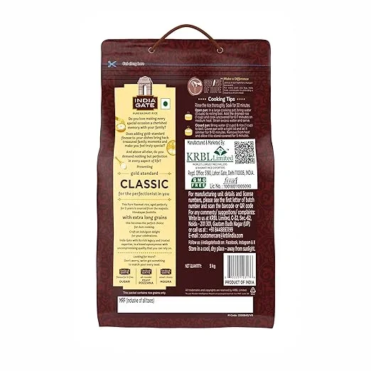 India Gate Basmati Rice Classic 5 kg Premium Rice Bag image 2