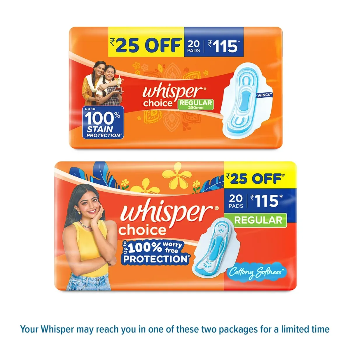 Whisper Choice Sanitary Regular Pads For Women, Regular, Pack of 20 image 7