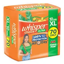 Whisper Choice Ultra Sanitary Pads for Women, XL 10 Napkins