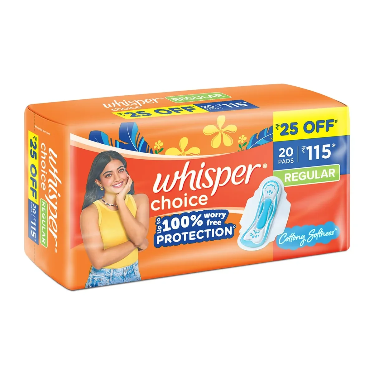 Whisper Choice Sanitary Regular Pads For Women, Regular, Pack of 20 image 2