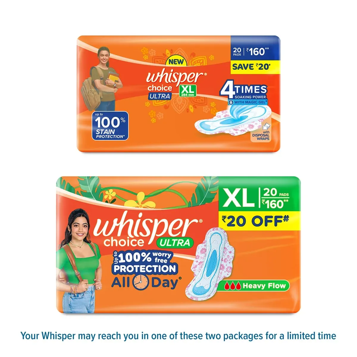 Whisper Choice Ultra Sanitary Pads for Women, XL 20 Napkins image 7