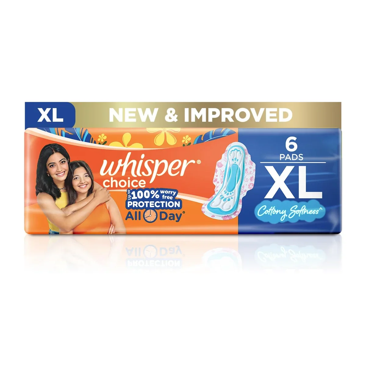 Whisper Choice Sanitary Pads for Women, XL, 6 Napkins