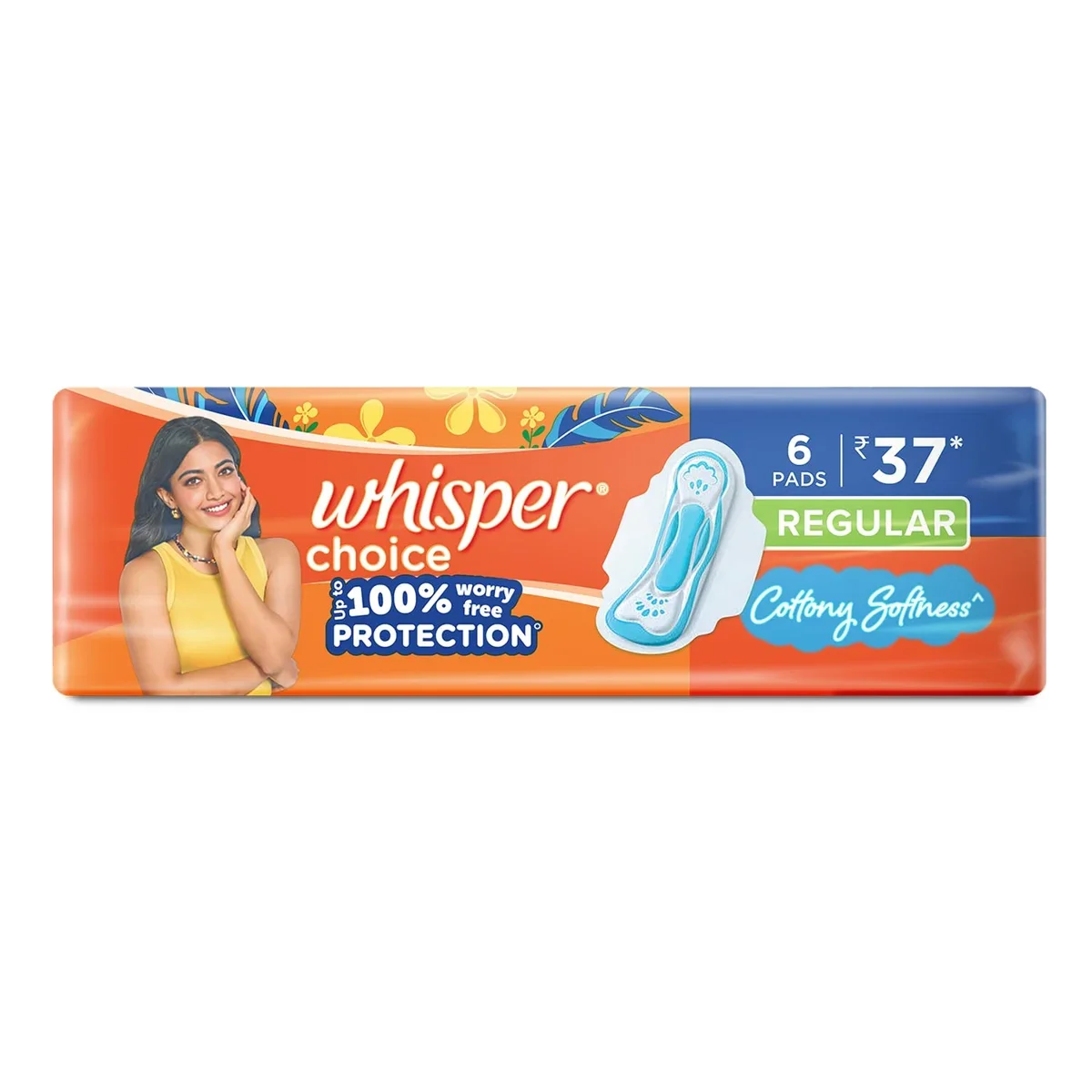 Whisper Choice Sanitary Pads for Women, Regular, 6 Napkins