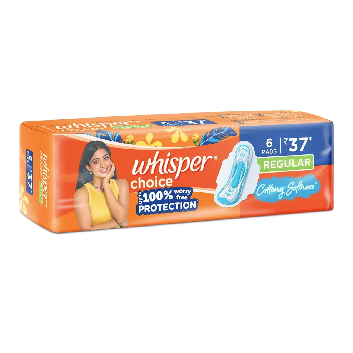 Whisper Choice Sanitary Pads for Women, Regular, 6 Napkins image 2