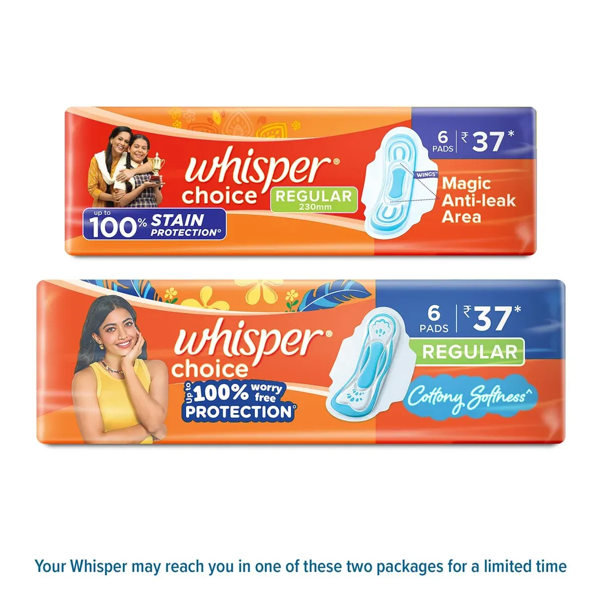 Whisper Choice Sanitary Pads for Women, Regular, 6 Napkins image 6