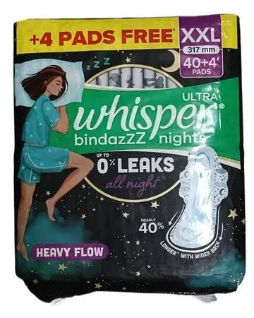 Whisper Bindazzz XXL Night Pads – 44 Sanitary Pads for All-Night Comfort