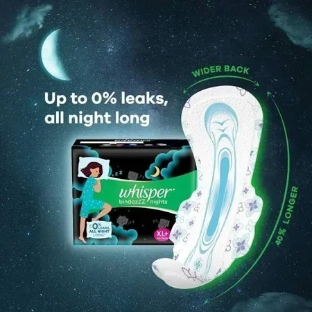 Whisper Bindazzz XXL Night Pads – 44 Sanitary Pads for All-Night Comfort image 2