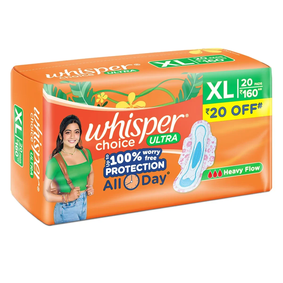 Whisper Choice Ultra Sanitary Pads for Women, XL 20 Napkins image 3