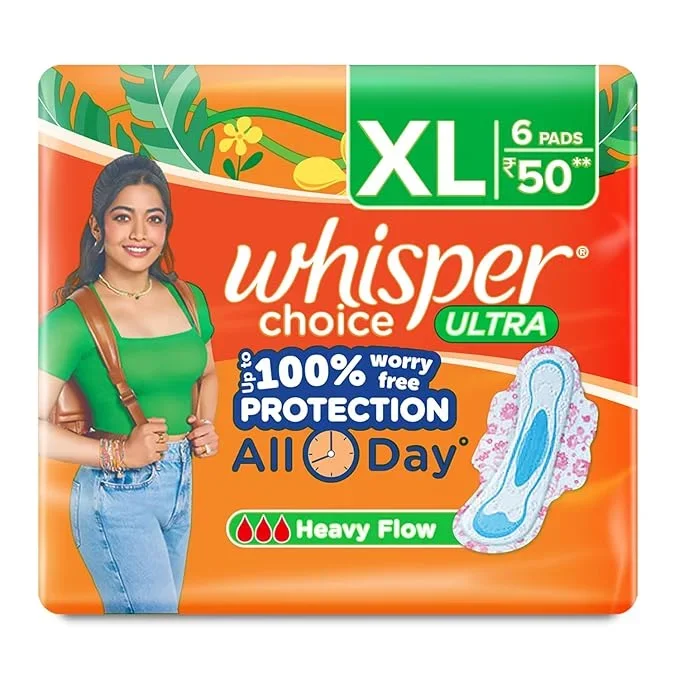 Whisper Choice Sanitary Pads for Women, XL, 6 Napkins