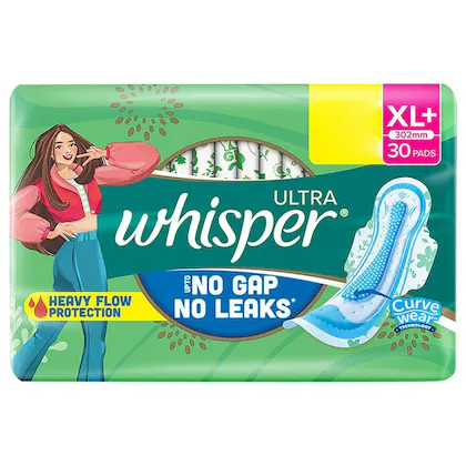 Whisper Ultra Upto No Gap No Leaks Sanitary Pads Xl+ Pads 30Pads