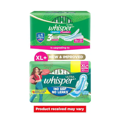 Whisper Ultra Upto No Gap No Leaks Sanitary Pads Xl+ Pads 30Pads image 4