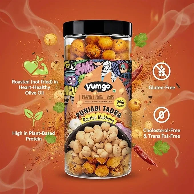 Yumgo Roasted Punjabi Tadka Makhana, Crunchy Foxnuts, Lotus Seeds, 80gm image 5