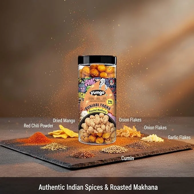 Yumgo Roasted Punjabi Tadka Makhana, Crunchy Foxnuts, Lotus Seeds, 80gm image 4
